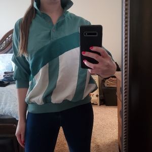 Vintage, 80s-90s Cortiva, pull-over top, green and white, Womens M/L